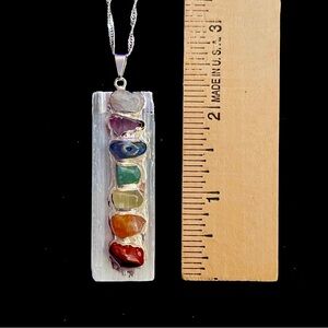 Multi Gemstone Pendant in Silvertone w/ sterling silver chain. 18-20”